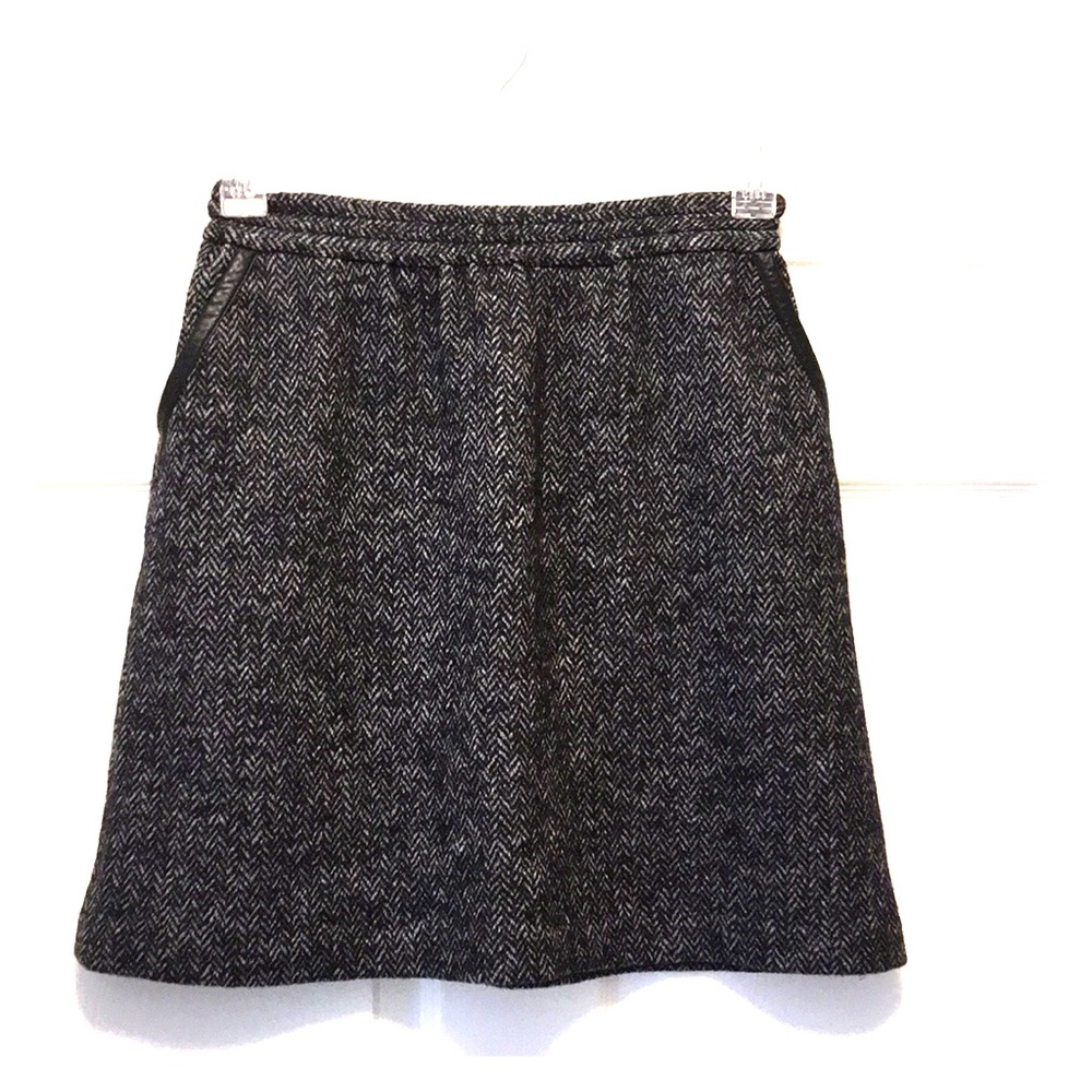 Jcrew wool and leather black gray skirt size 4